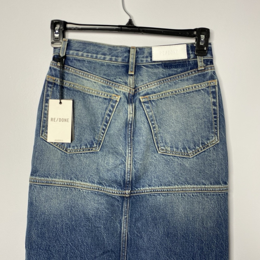 RE/DONE Mid Rise Split Jean Maxi Skirt Women's 23 Herbal Tint Frayed Hem - Picture 8 of 16